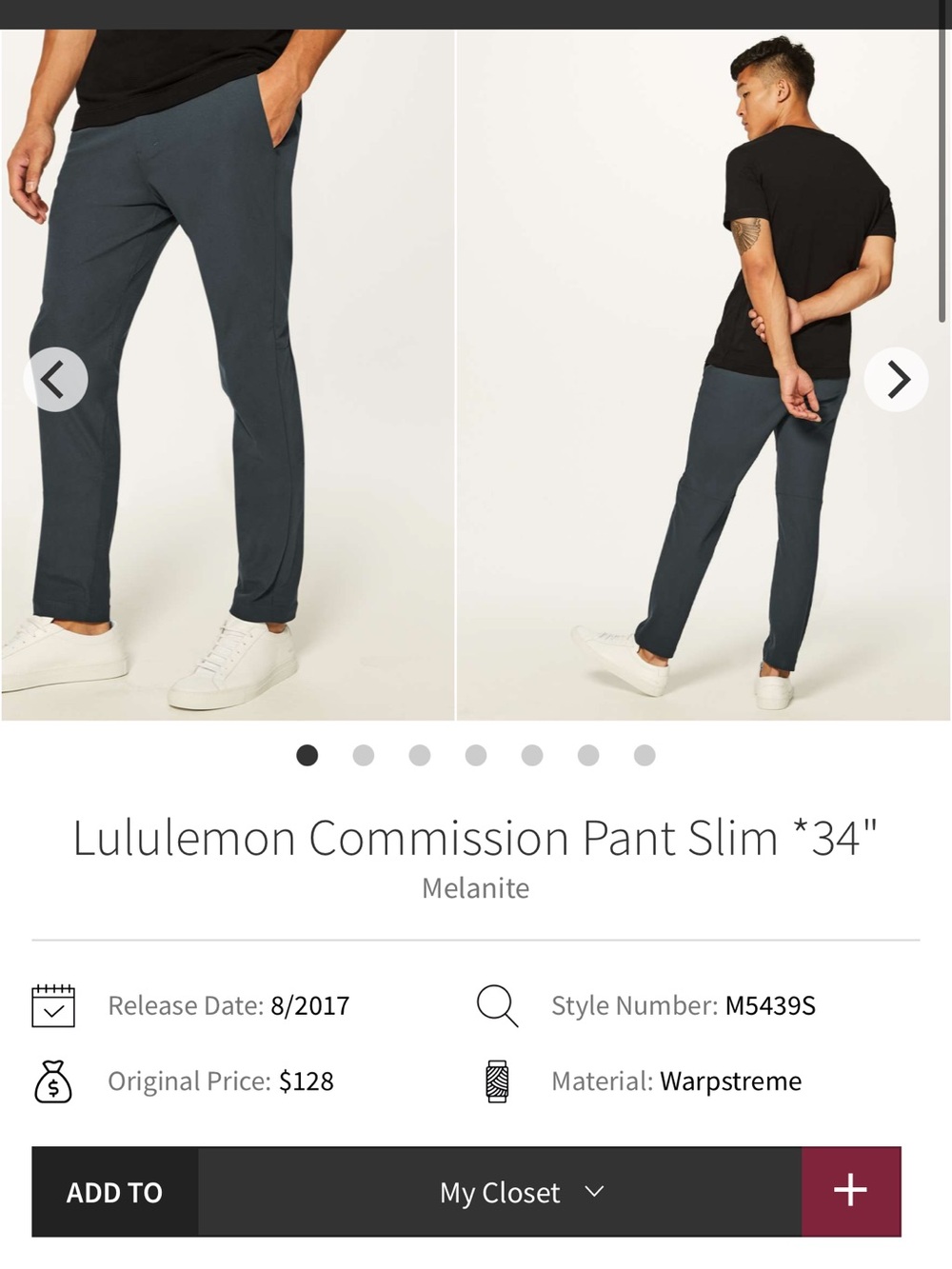 169-$35 *FREE SHIPPING* Lululemon Commission Pant Slim Melanite size 30 x 30